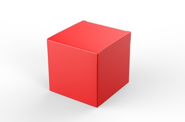 Blank white cube product packaging paper cardboard box. 3d render illustration.