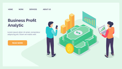 business profit analysis for website landing homepage template banner isometric