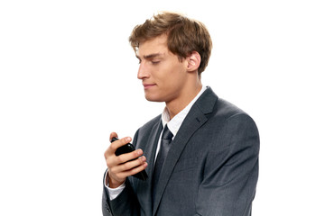 businessman with a mobile phone isolated