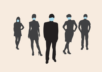 Social distancing, keep distance in public society people to protect from COVID-19 coronavirus outbreak spreading concept, businessman and woman keep distance.