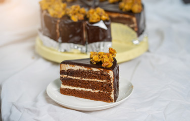 Chocolate Cake with topping of caramel and Almond