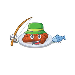Cartoon design concept of grilled sausage while fishing