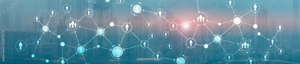 Wall mural human resource planning or business organisation on a virtual dashboard. mixed media website header 