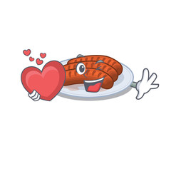 A sweet grilled sausage cartoon character style with a heart