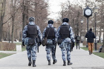 Police patrol in the city during the COVID-19 epidemic