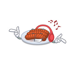 Grilled sausage Cartoon design concept listening music
