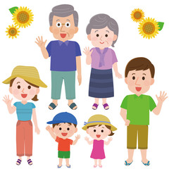 三世代家族　夏服　全身　イラスト