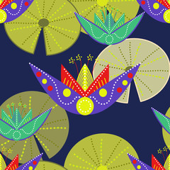 Waterlilies in a pond seamless pattern