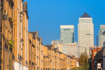 Fototapeta premium Canary Wharf cityscape seen from Rotherhithe in London