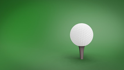 Golf ball on the tee with green background. 3D illustration.