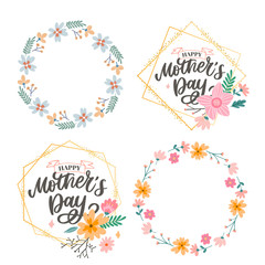 Obraz premium Happy Mothers Day lettering. Handmade calligraphy vector illustration. Mother's day card with flowers