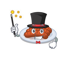 An attractive Magician of grilled sausage cartoon design