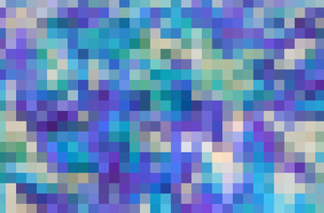 Abstract mosaic background in blue shades. blue, cyan, lilac, white and green squares