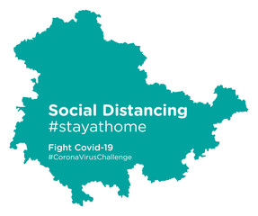 Obraz premium Thuringia map with Social Distancing stayathome tag