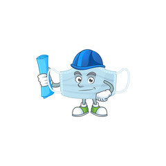 Talented Architect surgery mask cartoon design style having blue prints