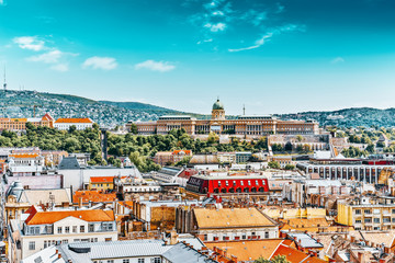 Fototapeta na wymiar Center of Budapest, Budapest Royal Castle, View from the St.Stephen Basilica.