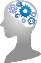 Artificial intelligence AI silhouette and gears