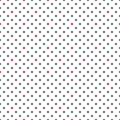 Polka dot seamless pattern. Small red and black dots on white