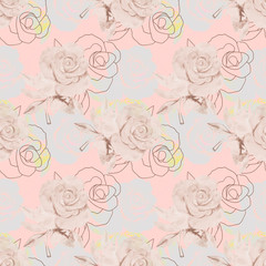 Roses seamless pattern.Image on a white and color background.