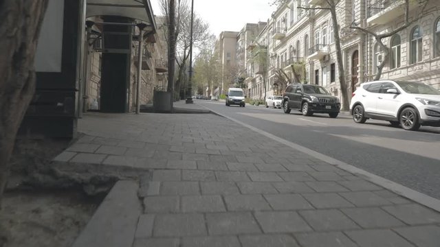 BAKU, AZERBAIJAN - APRIL 7, 2020 - Downtown Baku, Azerbaijan. Empty streets of Baku, the capital of Azerbaijan at Daytime. Covid pandemic happening. Hyperlapse 