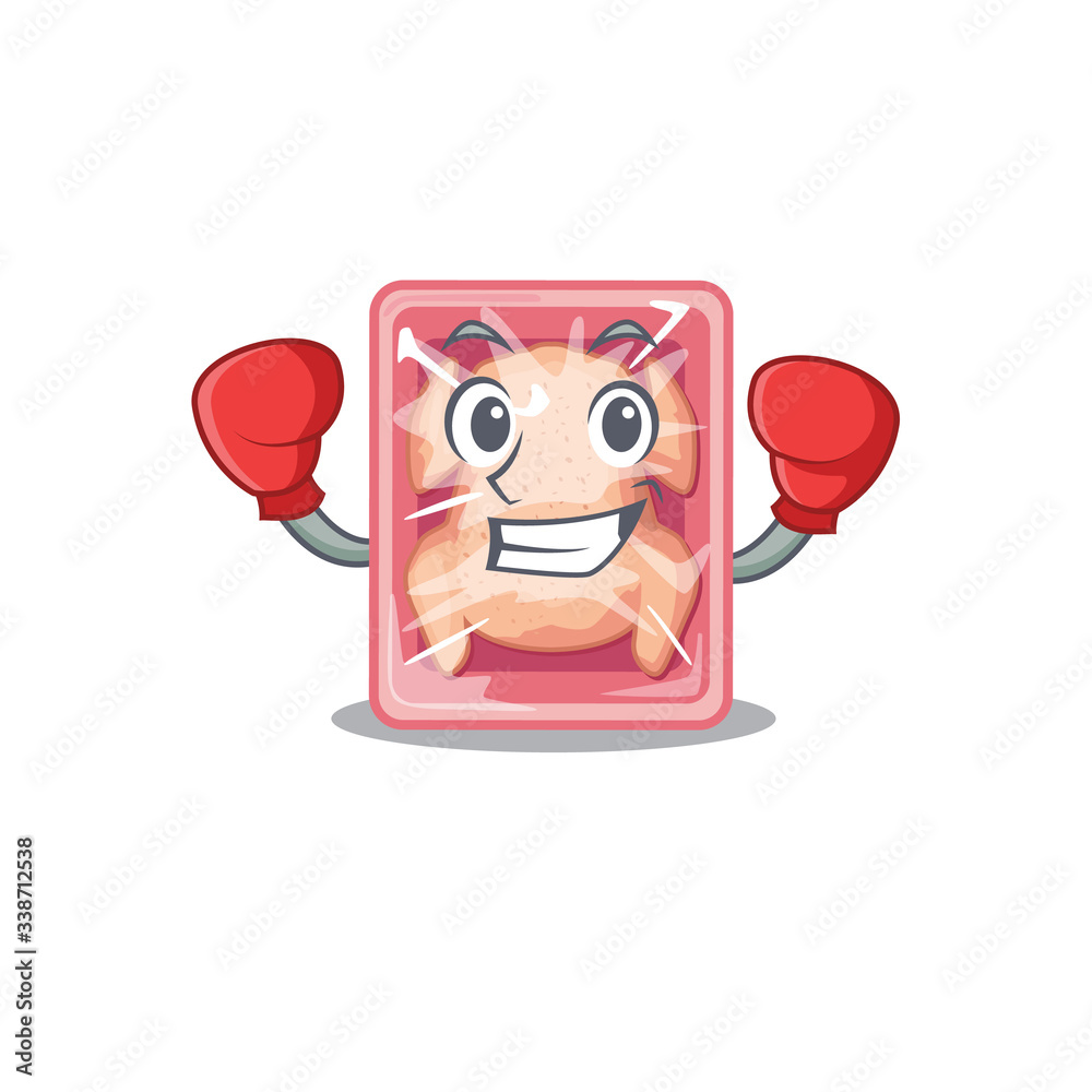 Wall mural A sporty boxing athlete mascot design of frozen chicken with red boxing gloves