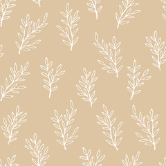 Vector seamless floral pattern with hand drawn small branches. Cute simple design for wallpaper, fabric, textile, wrapping paper
