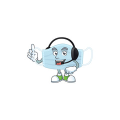 Surgery mask cartoon character style speaking on headphone