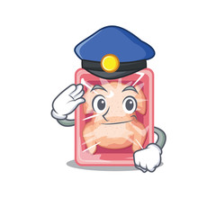Police officer mascot design of frozen chicken wearing a hat