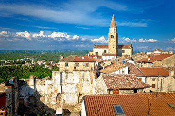 Old stone town of Buje tower and rooftops view