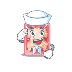 Sailor cartoon character of frozen chicken with white hat