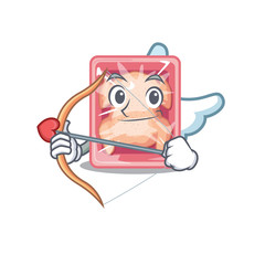 Frozen chicken in cupid cartoon character with arrow and wings
