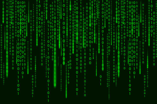 Digital code background. Matrix style program. Random falling numbers.