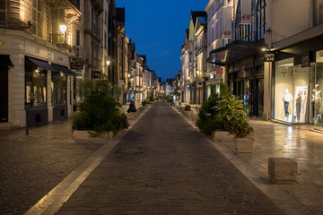 Fototapeta na wymiar Views of old town at night. Troyes - capital of Aube department in Champagne region. France.