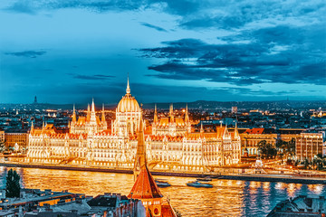 Fototapeta na wymiar Hungarian Parliament at evening. Budapest. One of the most beautiful buildings in the Hungarian capital.
