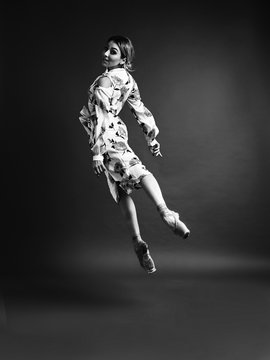 Ballet dancer or classic ballerina dancing isolated black and white photo. The dance, grace, artist, contemporary, movement, action and motion concept