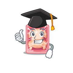 Happy face of frozen chicken in black graduation hat for the ceremony