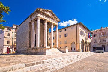 Pula. Forum square and roman Temple of Augustus view