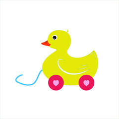 Wooden toy duck isolated on white background. Vector illustration.