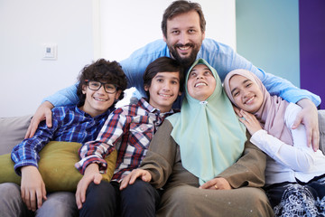 muslim family portrait  at home