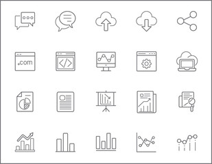 Set of marketing and seo Icons line style. It contains such Icons as management, development, review, search, graph, productivity and other elements.