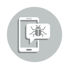 Bug attack, corrupting system, mobile bug, smartphone virus badge icon. Simpleglyph, flat vector of Internet security icons for ui and ux, website or mobile application