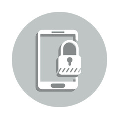 Data access safety, locked padlock, mobile lock, secured mobile phone badge icon. Simpleglyph, flat vector of Internet security icons for ui and ux, website or mobile application