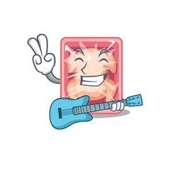 Talented musician of frozen chicken cartoon design playing a guitar