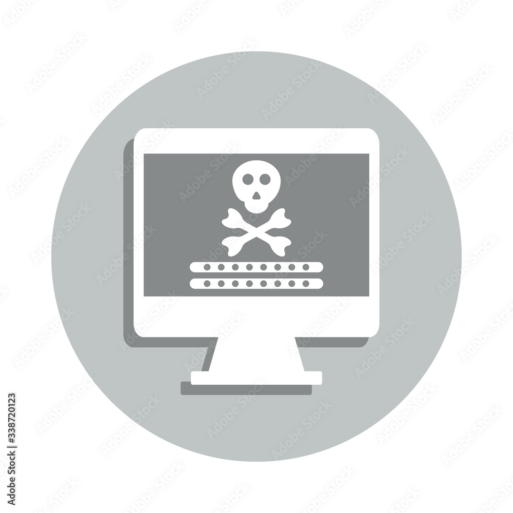 Poster cyber attack screen,virus encryption, ransomware computer virus badge icon. simpleglyph, flat vector