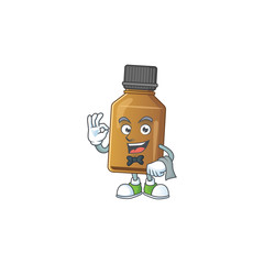 A syrup cure bottle waiter cartoon character ready to serve