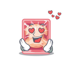 Cute frozen chicken cartoon character has a falling in love face
