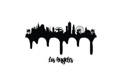 Los Angeles California black skyline silhouette vector illustration on white background with dripping ink effect.