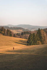 young woman in autumn landscape in the countryside
