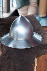 Armour of the medieval knight. Metal protection of the soldier against the weapon of the opponent