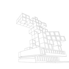 Modern architecture in a beautiful metropolis.Freehand line drawing illustration, 3D illustration.